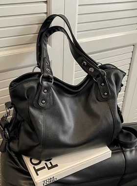 美式复古大容量软皮托特包铆钉扣设计单肩斜挎腋下包 无题notitle