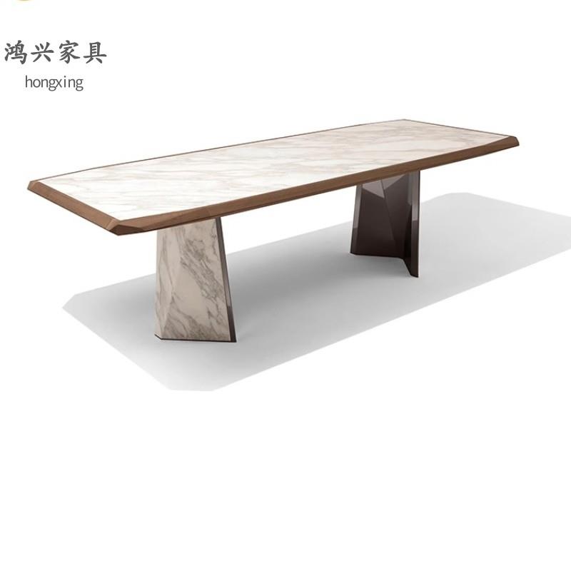 giorgetti 意式极简北美黑胡桃木餐桌轻奢高端实木长方形岩板餐台