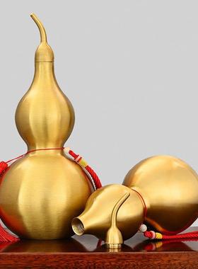 铜葫芦摆件大号纯铜空心开口大葫芦五帝钱风水摆件铜八卦葫芦挂件