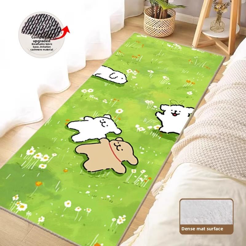 线小狗卧室床边毛毯绿色小清新卡通可爱地毯彷羊绒房间垫子柔软
