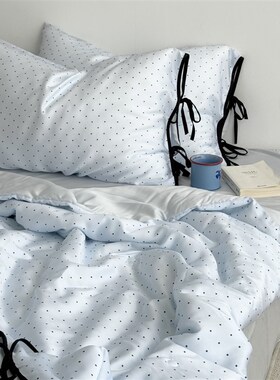 精选Layman蓝色波点夏季60s天丝夏凉被四件套莱赛尔空调薄被子可