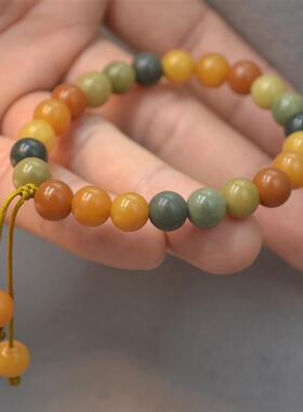 新春工艺8mm圆珠多宝彩色菩提根手链 黄绿多色混搭风化菩提根手串