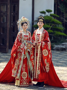 明制汉服唐制男女全套汉式 凤冠霞帔大拖尾 嫁衣秀禾服2025新情侣款