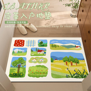 田园风绿色入户门地垫可裁剪耐脏免洗可擦pvc进门地毯室内门口垫