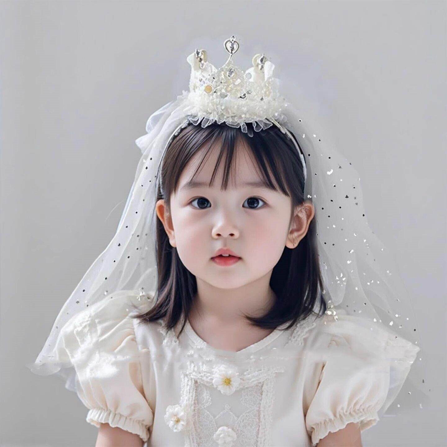 网红女孩儿童头纱小公主宝宝派对头饰生日帽带纱发箍装饰场景布置