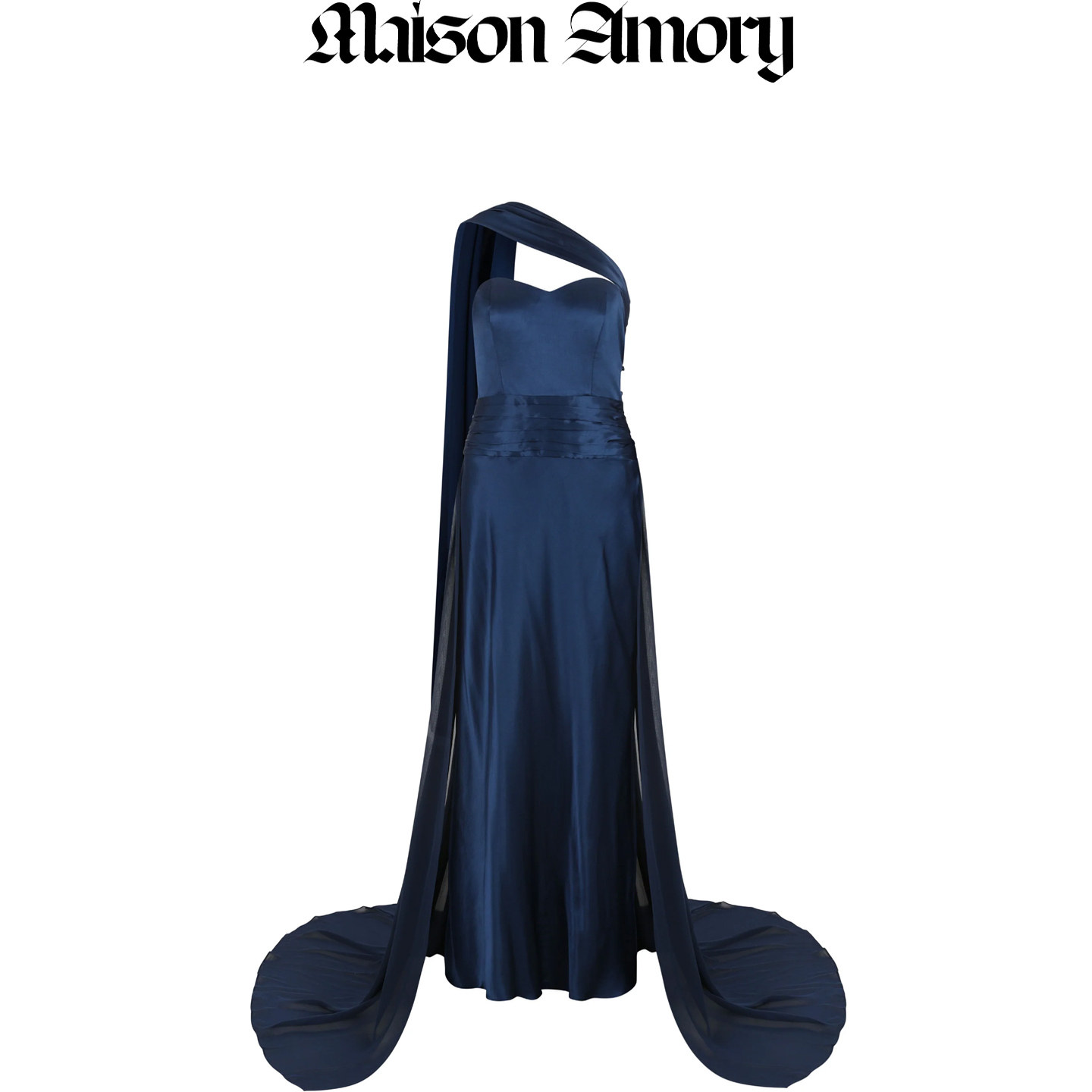 秋季新品|网纱飘带礼服裙 藏青色 晚宴敬酒拖尾裙 Maison Amory