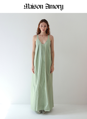季末折扣｜豆绿色纯棉度假裙露背及地 REIGN MAXI MAISON AMORY