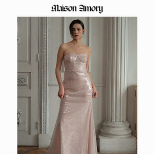 MaisonAmory Gown 抹胸及踝礼服裙 粉色亮片Shimmering