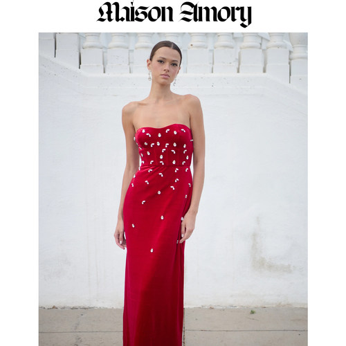 宴会派对战袍复古优雅红毯级长裙