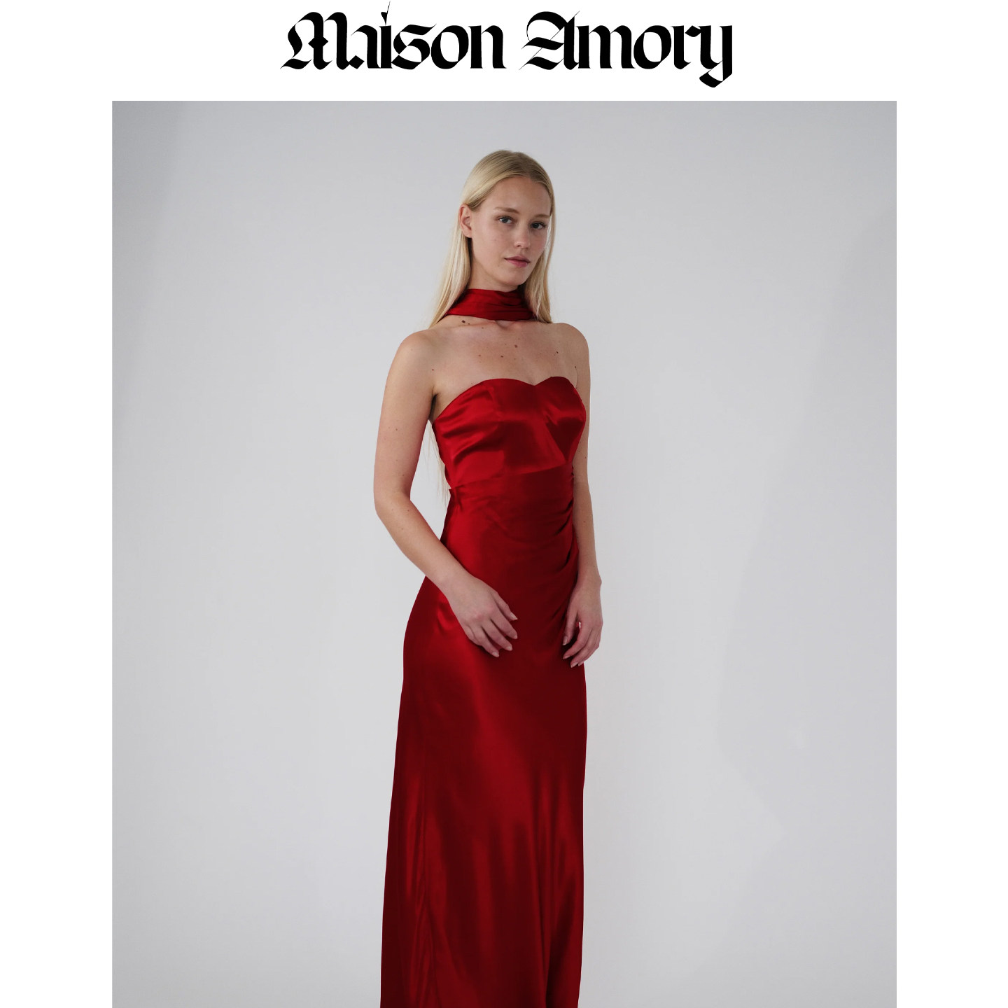 秋季新品|优雅缎面红色礼服 年会订婚礼服裙Maison Amory