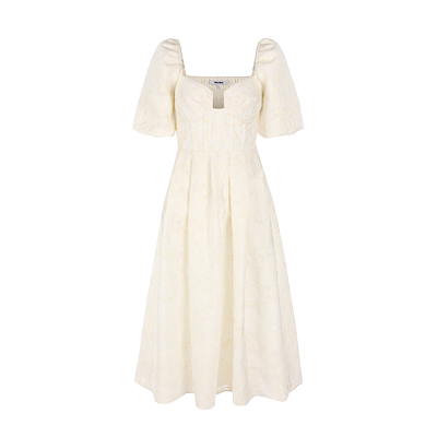 奶油卡仕达·公主袖造型领迷笛连衣裙 Rosette Midi MaisonAmory