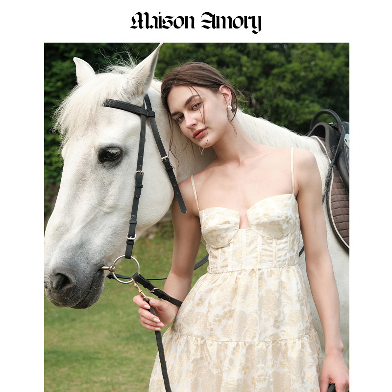 温莎吊带长裙·金属丝提花及踝连衣裙Maison Amory