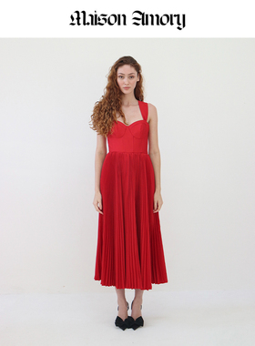 红钻琴谱·高腰迷笛连衣裙 宝石红Primrose Midi MaisonAmory