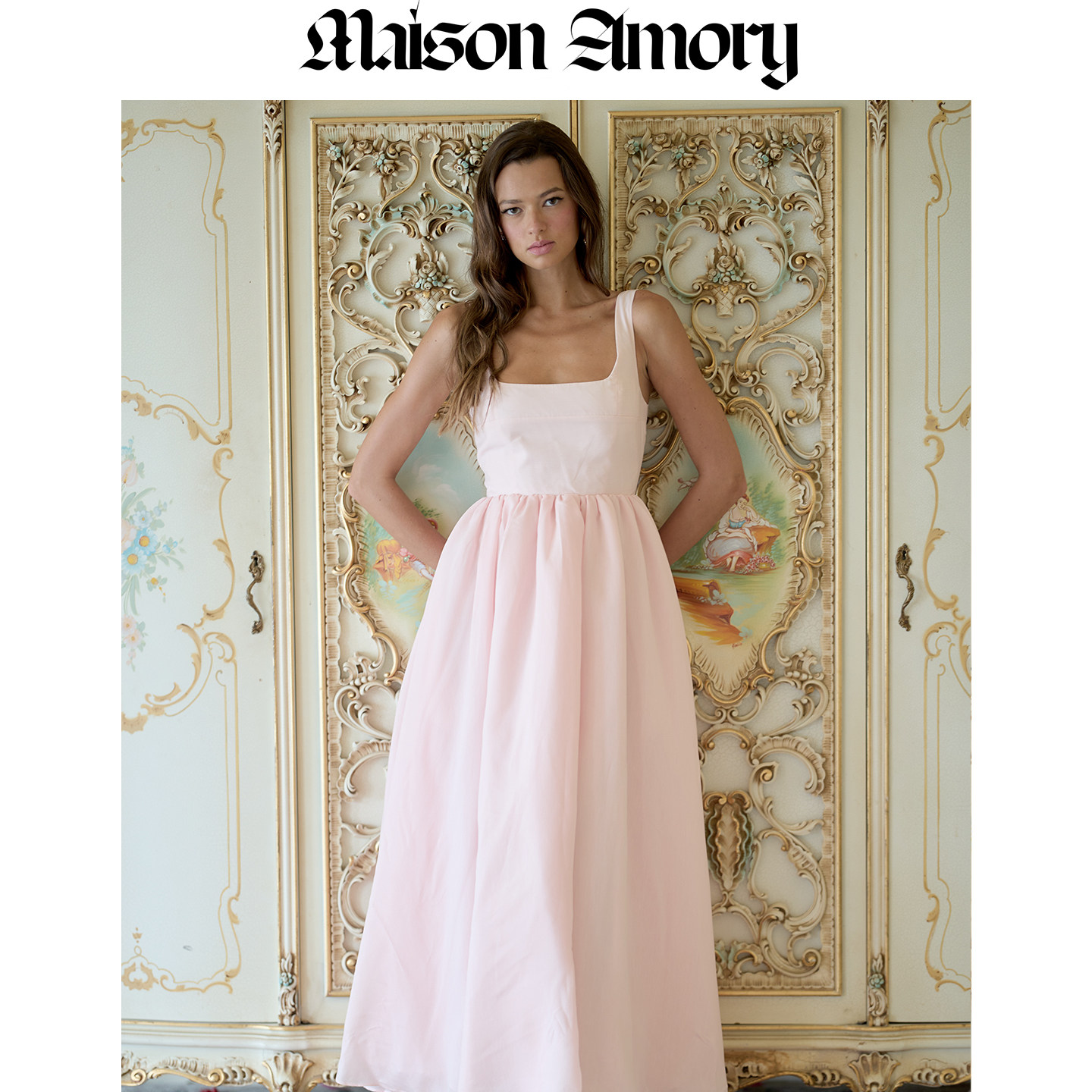 秋季新品|淡粉色大裙摆 及踝连衣裙典雅公主裙Maison Amory
