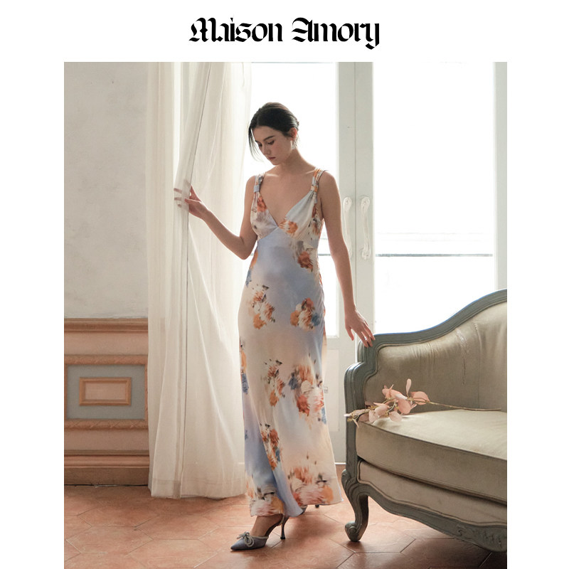 【钟楚曦同款】度假连衣裙 吊带修身及踝海边碎花长裙MaisonAmory