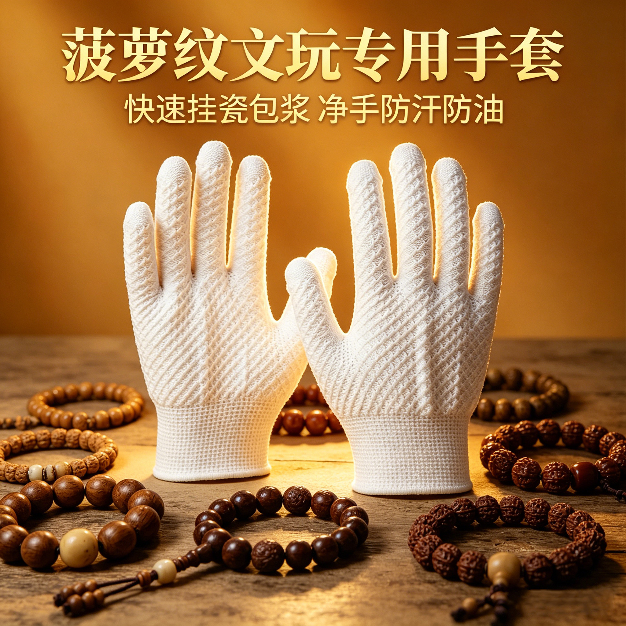 菠萝纹文玩手套加厚抛光星月菩提佛珠金刚核桃包浆通用盘玩耐磨