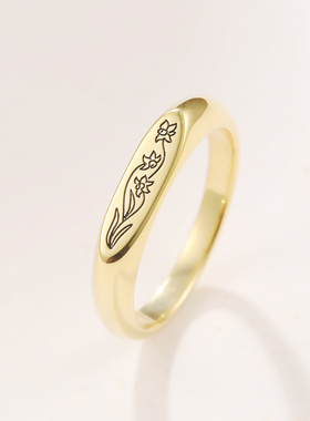 女款生辰花戒指十二花神生辰月925纯银镀18K金小众ins风轻奢