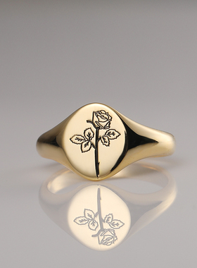 女款生辰花徽章戒指十二花神生辰月925纯银镀18K金小众ins风轻奢