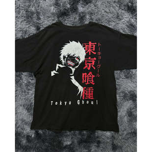 东京喰种Tokyo Ghoul金木研印花T恤男黑色短袖重磅美式嘻哈风