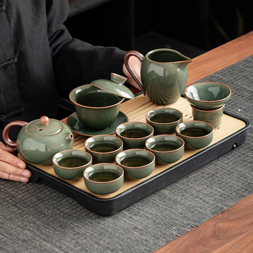 哥窑功夫茶具套组家用2025新款办公室喝茶泡茶盖碗茶壶茶杯子套装