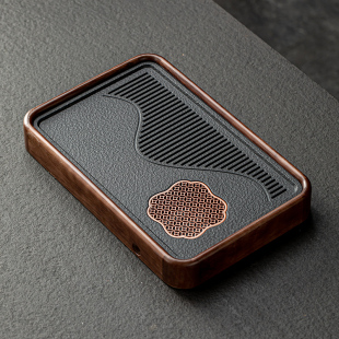 实木茶盘彷乌金石茶盘家用功夫茶具干泡茶台带排水储水单盘茶托