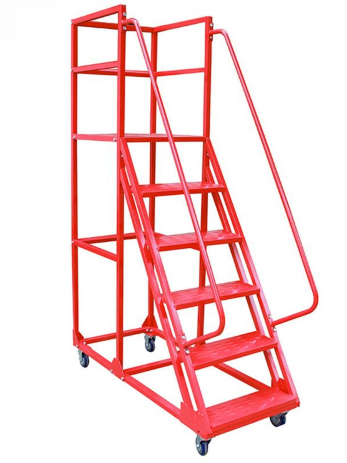 新品遵义仓库超市移动登高车物流理货不锈钢铝合金梯子仓储登高平