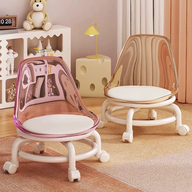 滑轮矮凳带万向轮小凳子家用圆换鞋板凳带娃儿童懒人静音靠背椅子
