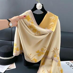 围巾女士冬季2024新款花卉仿羊绒长款空调房披肩外搭双面加厚保暖
