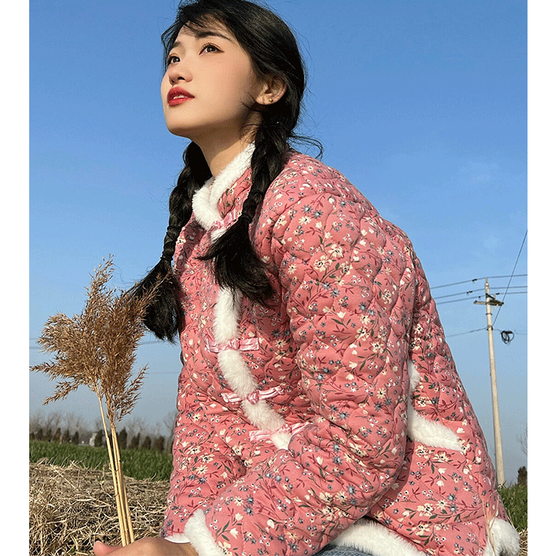 东北花棉袄女冬季新款小个子碎花棉衣女生大学生年轻大花棉袄外套