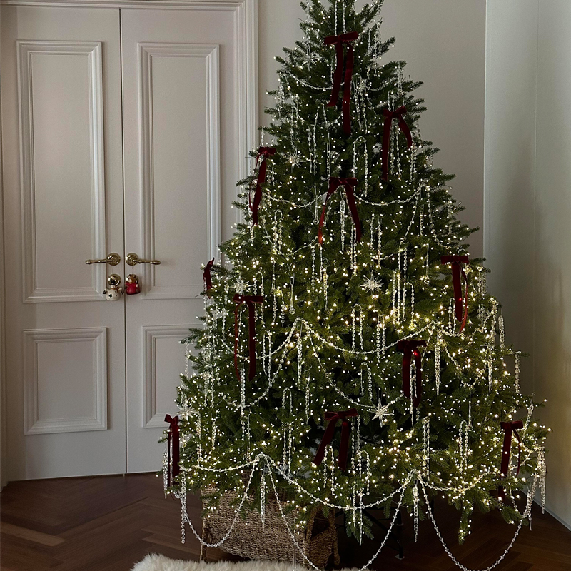 圣诞树装饰小配件水晶雪花冰锥挂件幻彩珠链彩带蝴蝶结氛围感布置