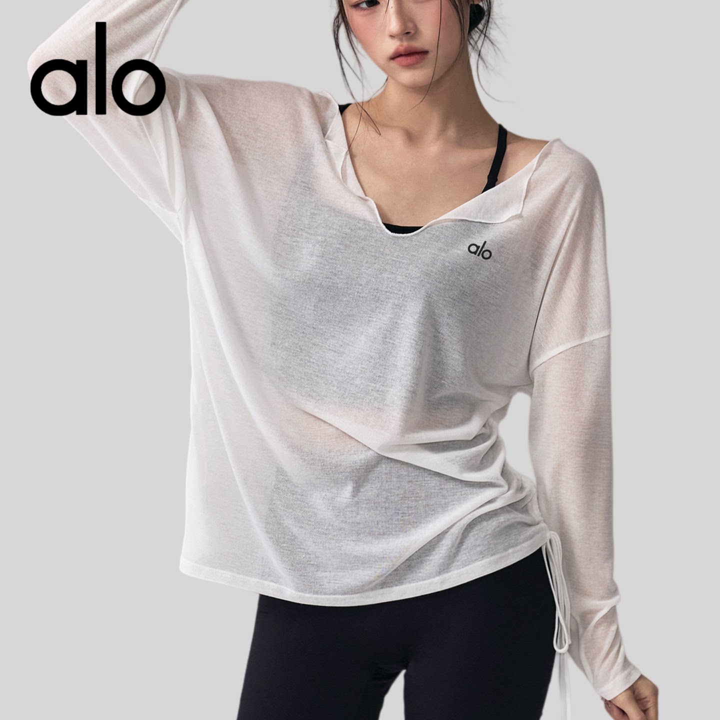 AIo 夏季瑜伽服三件套装长袖罩衫内衣短裤普拉提跑步运动上衣