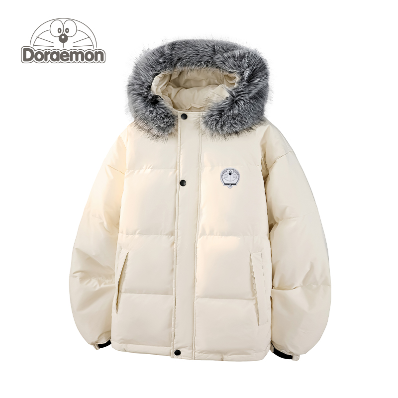 哆啦A梦美式毛领90羽绒服上衣男女冬季新款休闲百搭加厚防寒外套