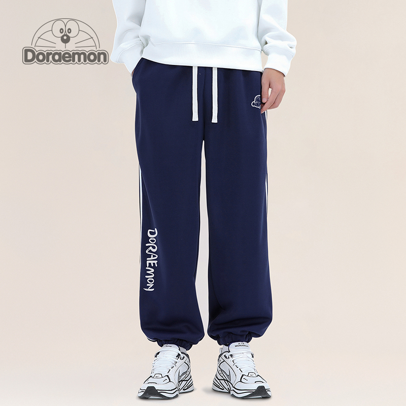 DORAEMON/哆啦A梦裤子男款logo印花春秋冬季宽松阔腿束脚休闲长裤