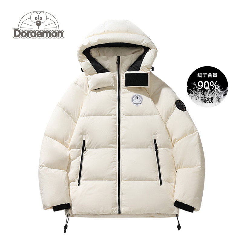 哆啦A梦90羽绒服男女冬季2025新款连帽百搭保暖加厚情侣潮牌外套