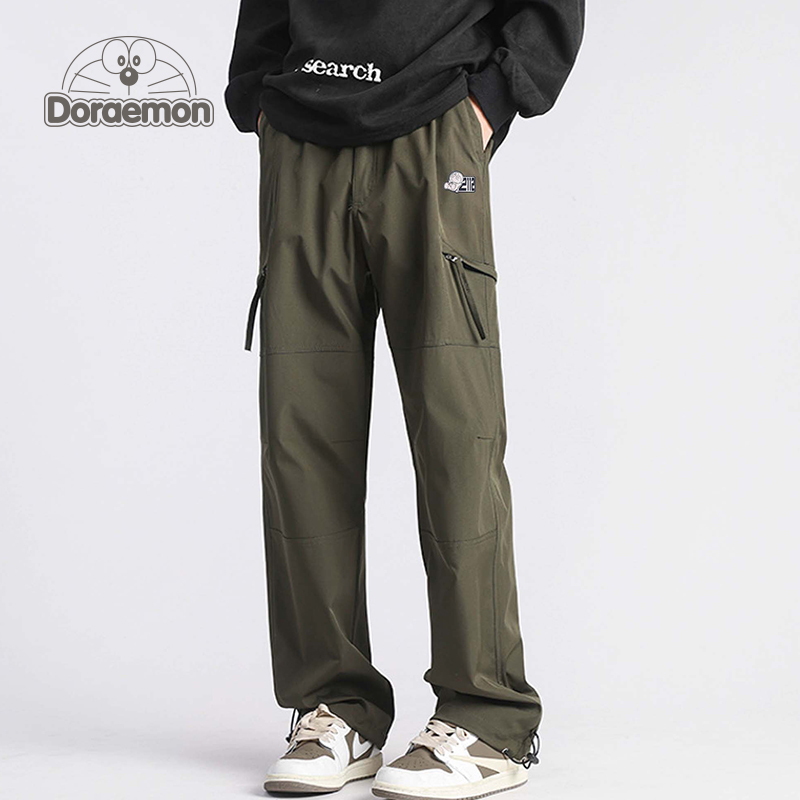 DORAEMON/哆啦A梦裤子男美式机能拉链春秋季宽松直筒冲锋休闲长裤