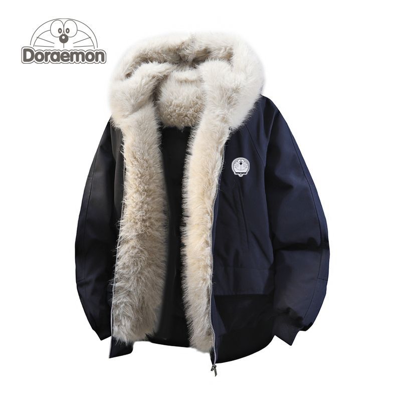 哆啦A梦美式毛领90羽绒服男士冬季2025新款