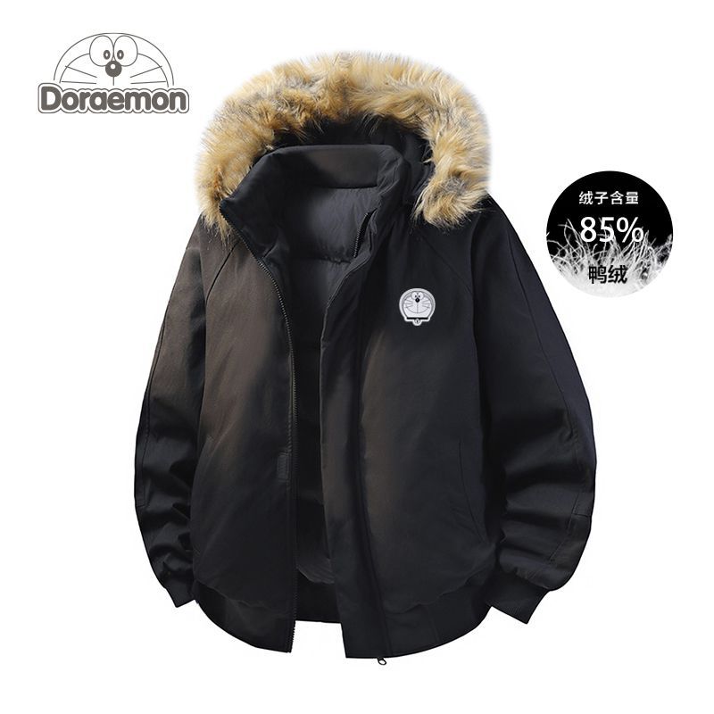 哆啦A梦美式毛领羽绒服男冬季2025新款加厚