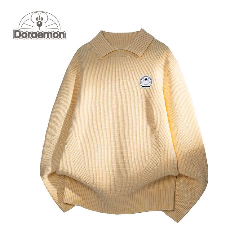 哆啦A梦翻领毛衣男女冬季新款宽松休闲百搭