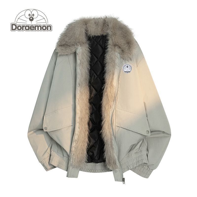 哆啦A梦毛领座山雕棉服男女冬季保暖加厚新