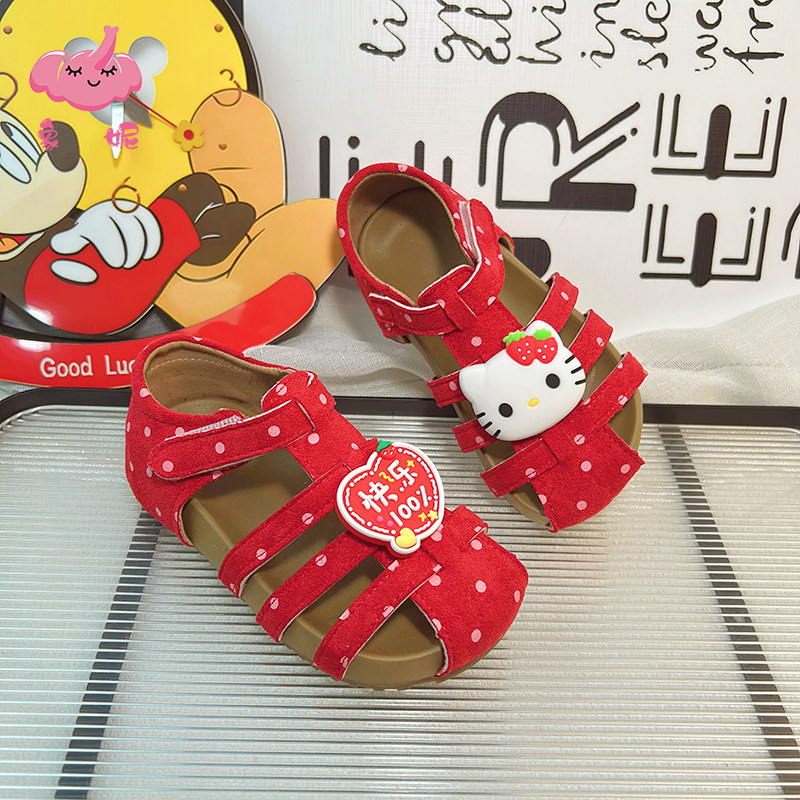 女童红色勃肯凉鞋儿童罗马鞋2025新款儿童女宝包头防滑公主鞋洋气