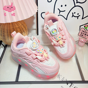 女童暴走鞋轮滑板鞋2025年春夏新款女孩亮灯带轮子隐形四轮可收缩