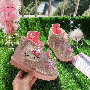 女童洋气雪地靴防水儿童水晶公主靴子冬季新款东北大棉鞋防滑保暖