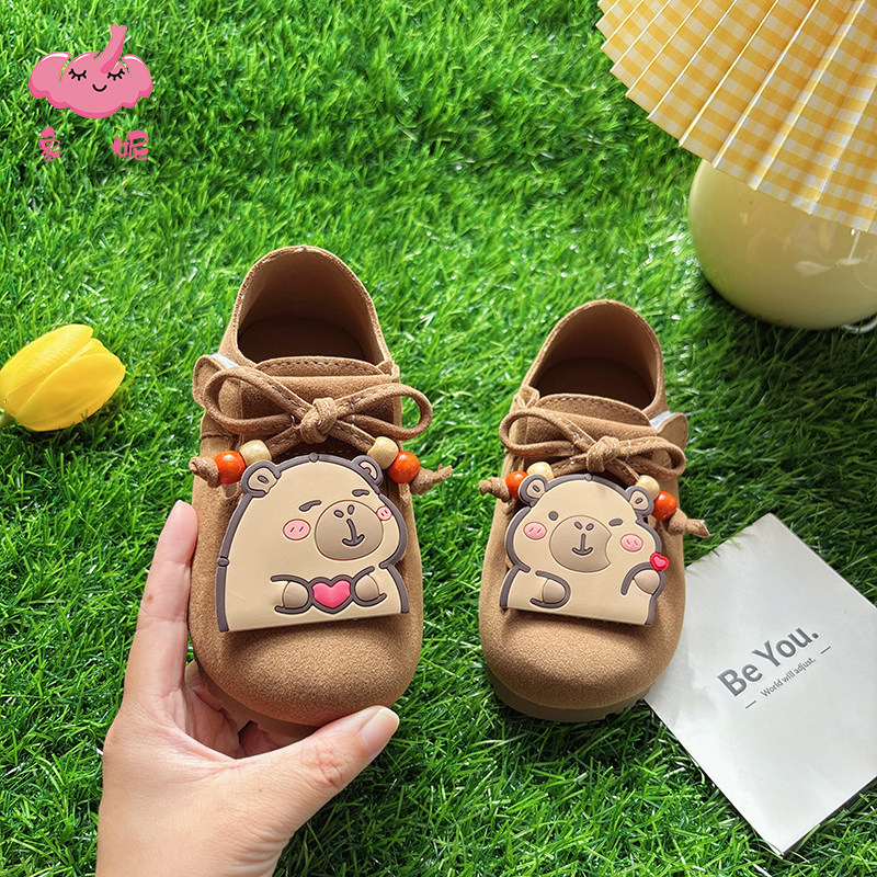 女童棕色卡皮秋鞋女款2026新款勃肯鞋女勃肯鞋子秋皮鞋儿童豆豆鞋