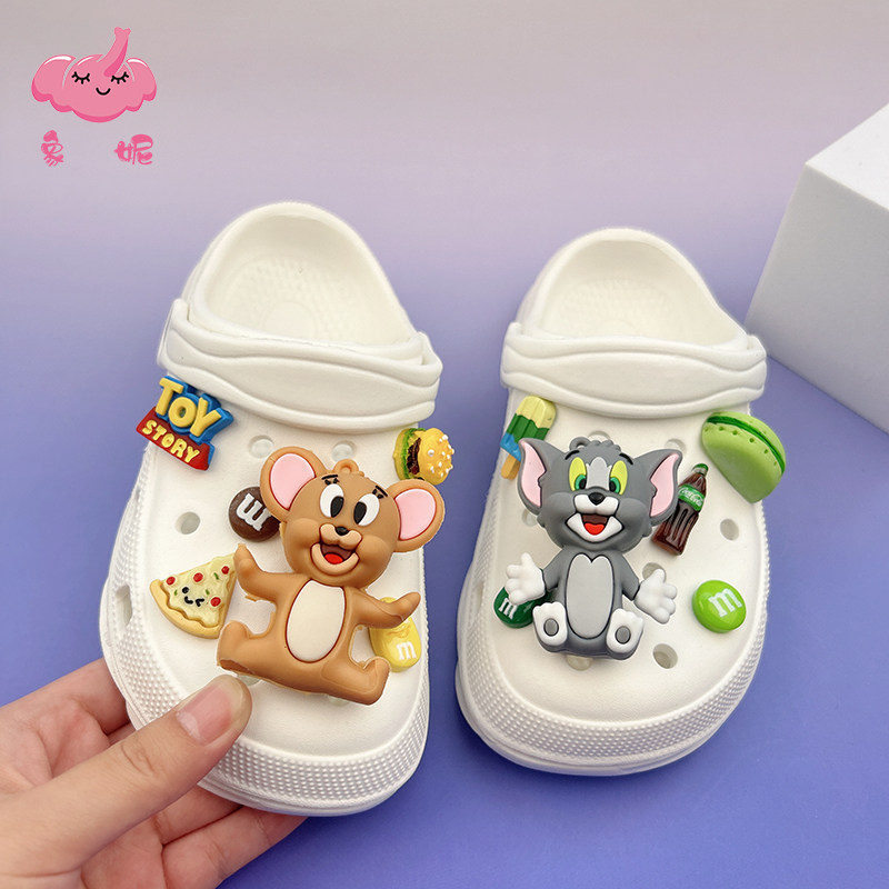 网红儿童卡通白色黑色洞洞鞋男童女童潮流鞋子夏季夏天透气凉拖鞋