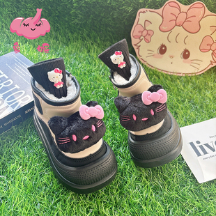 女童儿童黑色雪地靴软底宝宝女孩加绒加厚童鞋可爱2025年秋冬新款