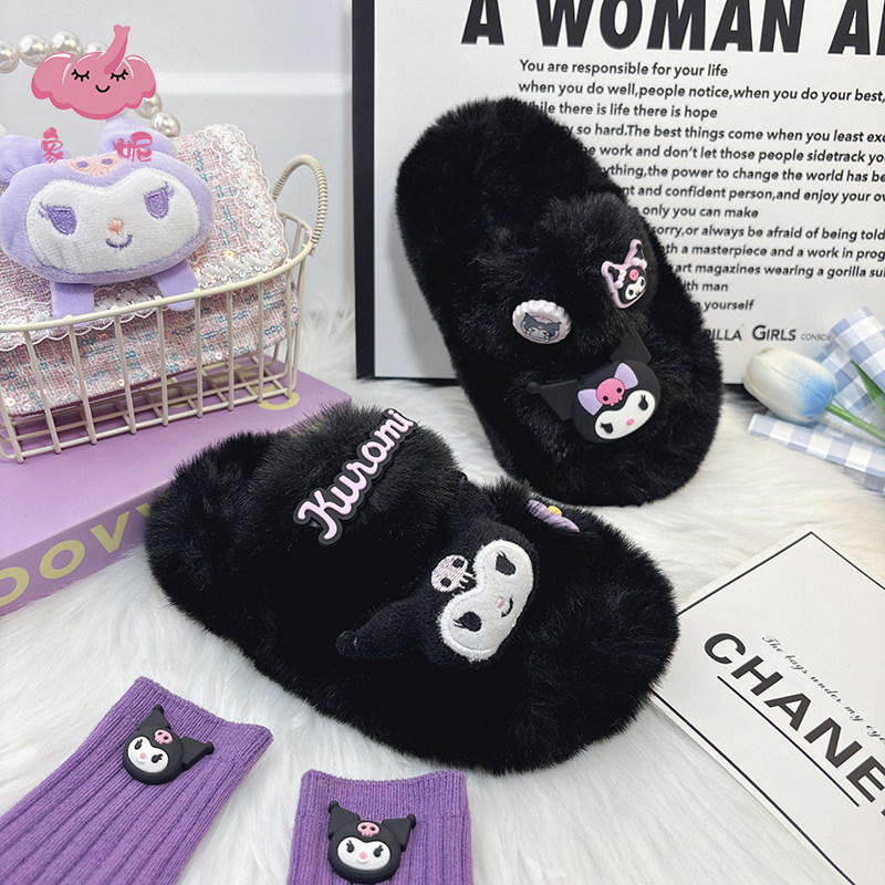 甜酷女童冬季防滑防臭毛毛鞋棉拖