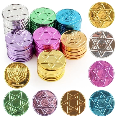 hanukk五角星奖励金色奖杯彩色派对道具过家家玩具硬币