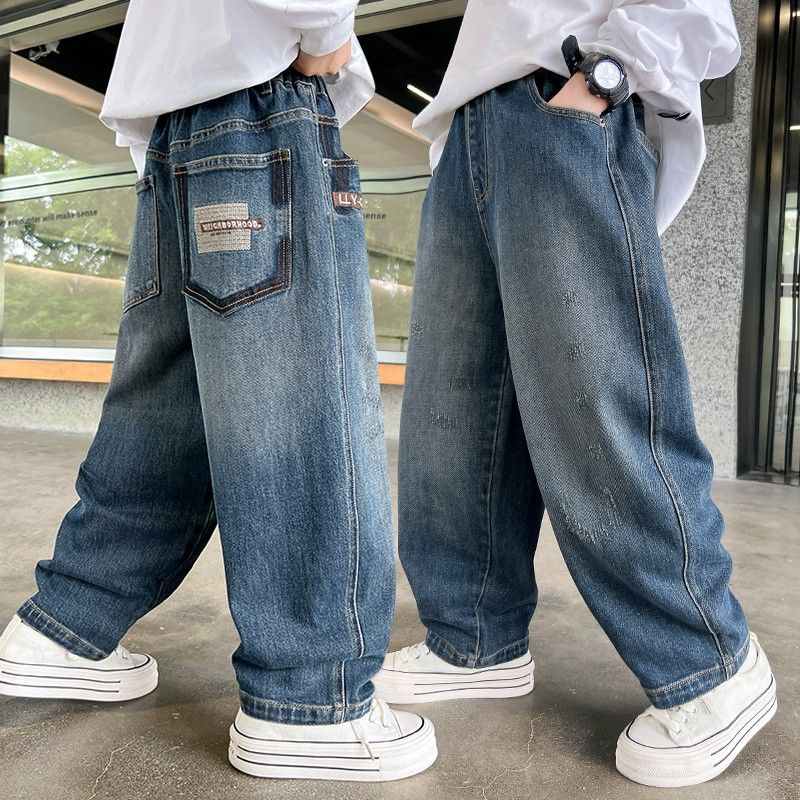 牛仔裤牛仔裤春季中腰秋季春装男长裤童裤儿童男童洋气休闲阔腿