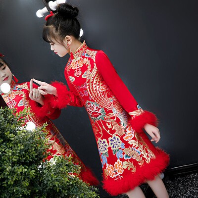 女童旗袍拜年服小女孩新款冬宝宝唐装儿童长袖加厚洋气中国风年服