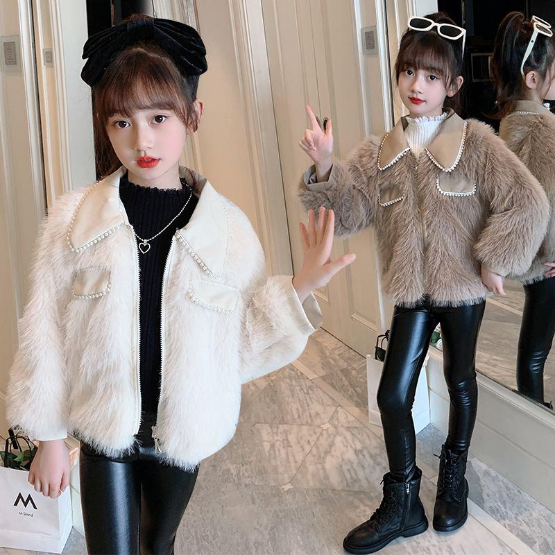 女童仿皮草夹棉冬季外套装中大儿童保暖加棉加厚保暖毛毛洋气大衣